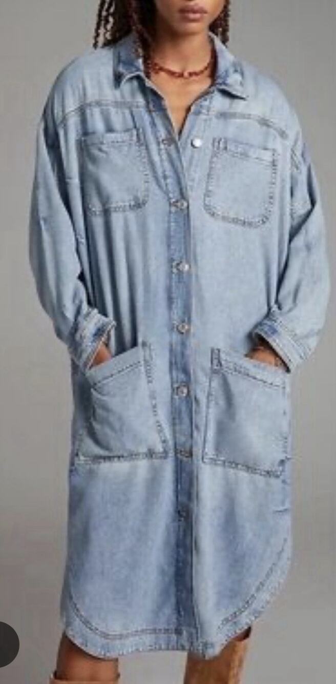 PILCRO Anthropologie Light Washed Draped Denim Duster Oversized Long Jacket XS